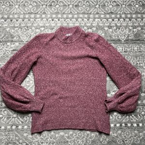 Marled Brand Women's Mock Neck Puff Sleeve Sweater Size Small Magenta Burgundy